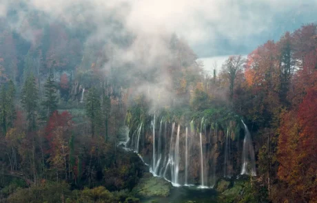 Autumn waterfalls and mist at Plitvice Lakes National Park during a Croatia photography tour